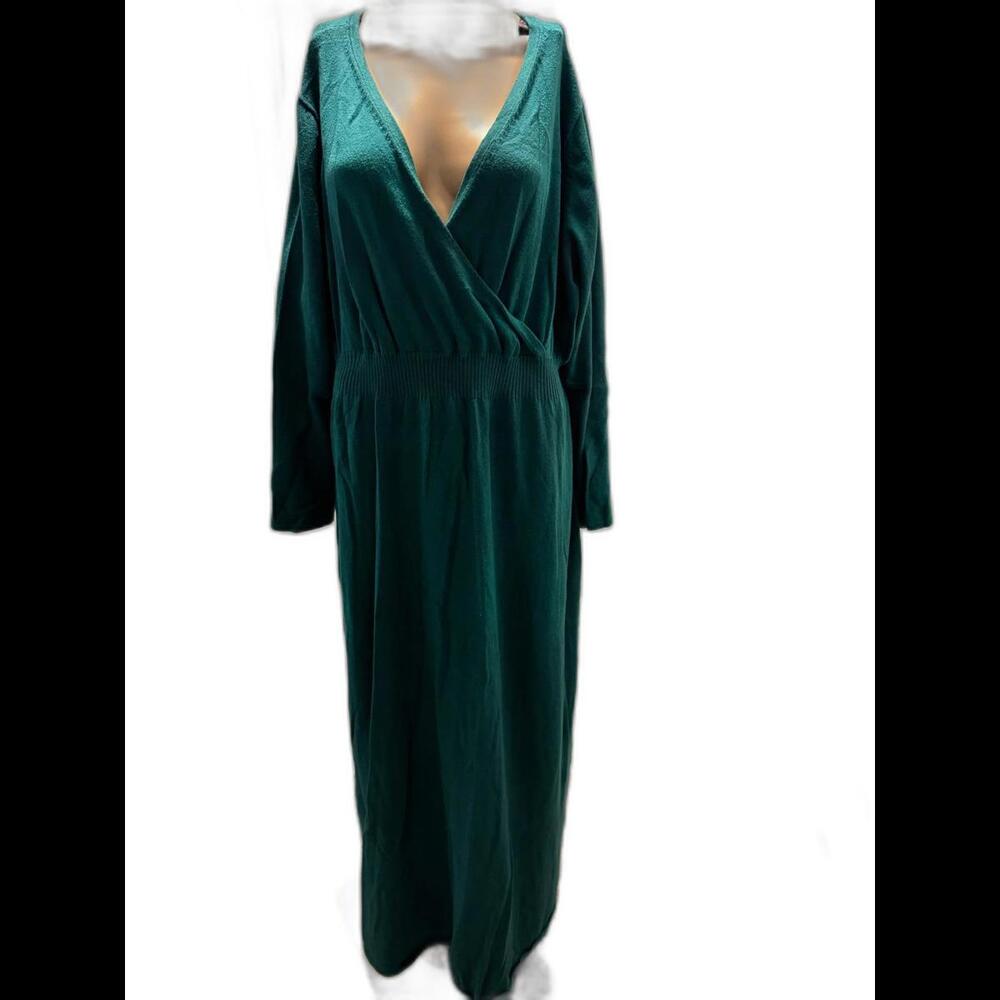 Tall Teal Long Sleeve Sweater Top Wrap Dress - Effortless Elegance 2X